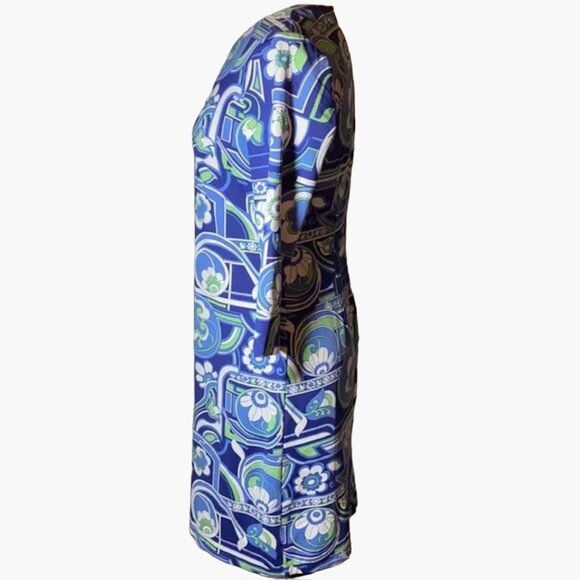 J. McLaughlin Blue Floral Dress Size Medium Stretchy Catalina Cloth Rear Zipper - Picture 6 of 9